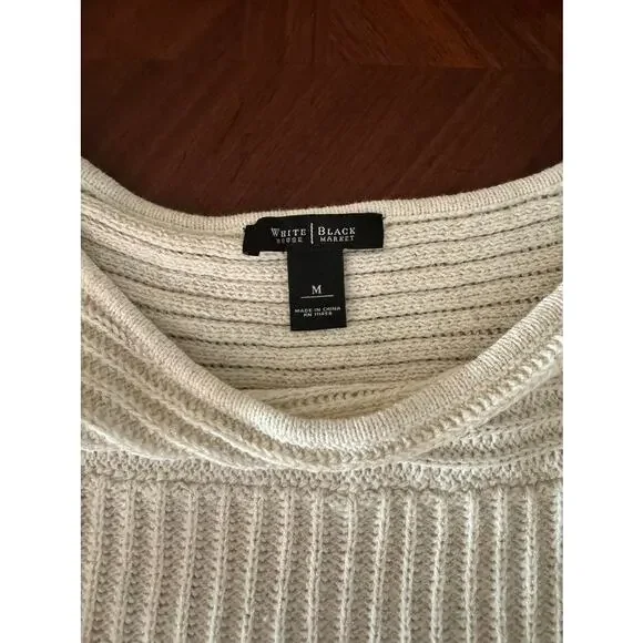 White House Black Market Cream Ribbed Tunic Sweater Metallic Thread Women’s M - Picture 2 of 11